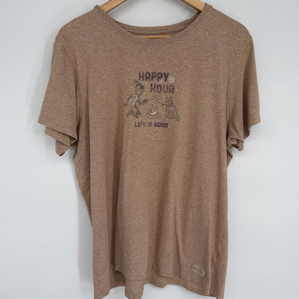 Life Is Good Top Women’s XL Brown Happy Hour Camping Smores Outdoor Whimsical‎